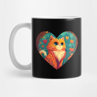 Bright Eyed Orange Kitty With Heart Filled Flowers - Love Cats Mug